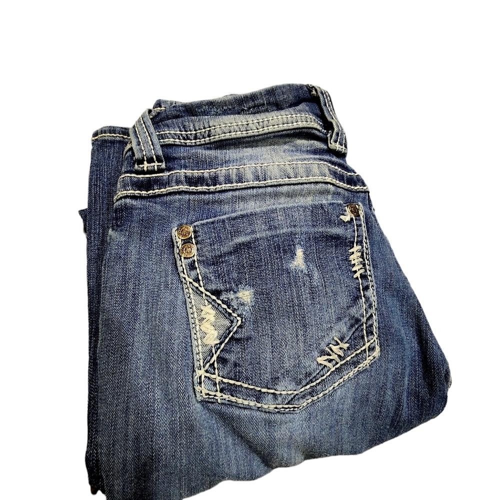 Bke Blue Jeans Distressed Y2K 90's Pants Bootcut Size 28 - Picture 11 of 12